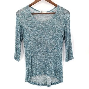 Janeric‎ Womens Blue Marbled High-Low Top Size Small 3/4 Sleeve Scoop Neck